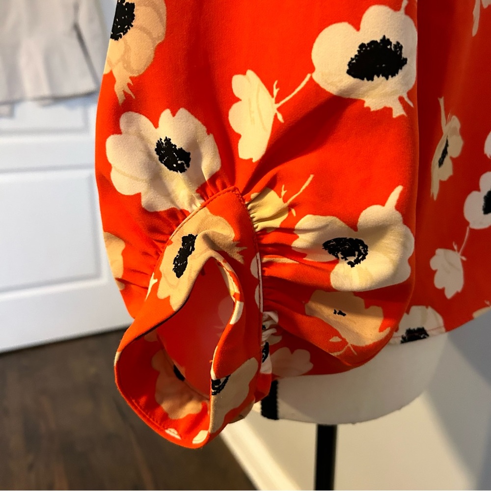 Boho-Chic ZARA Floral Red  Women’s Blouse with Bishops Sleeves Size Small - Picture 3 of 8